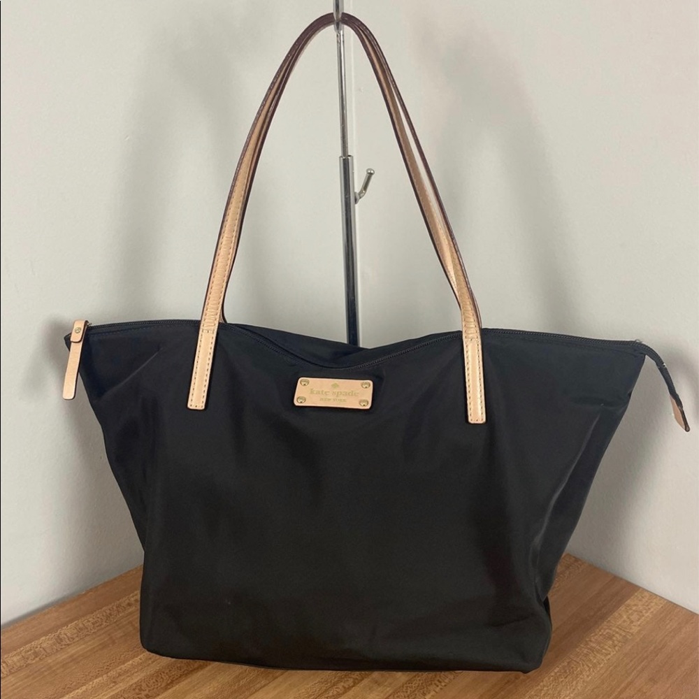 Kate Spade Kennedy Park Tiny Sophie Tote Nylon Bag Black With Tan Trim